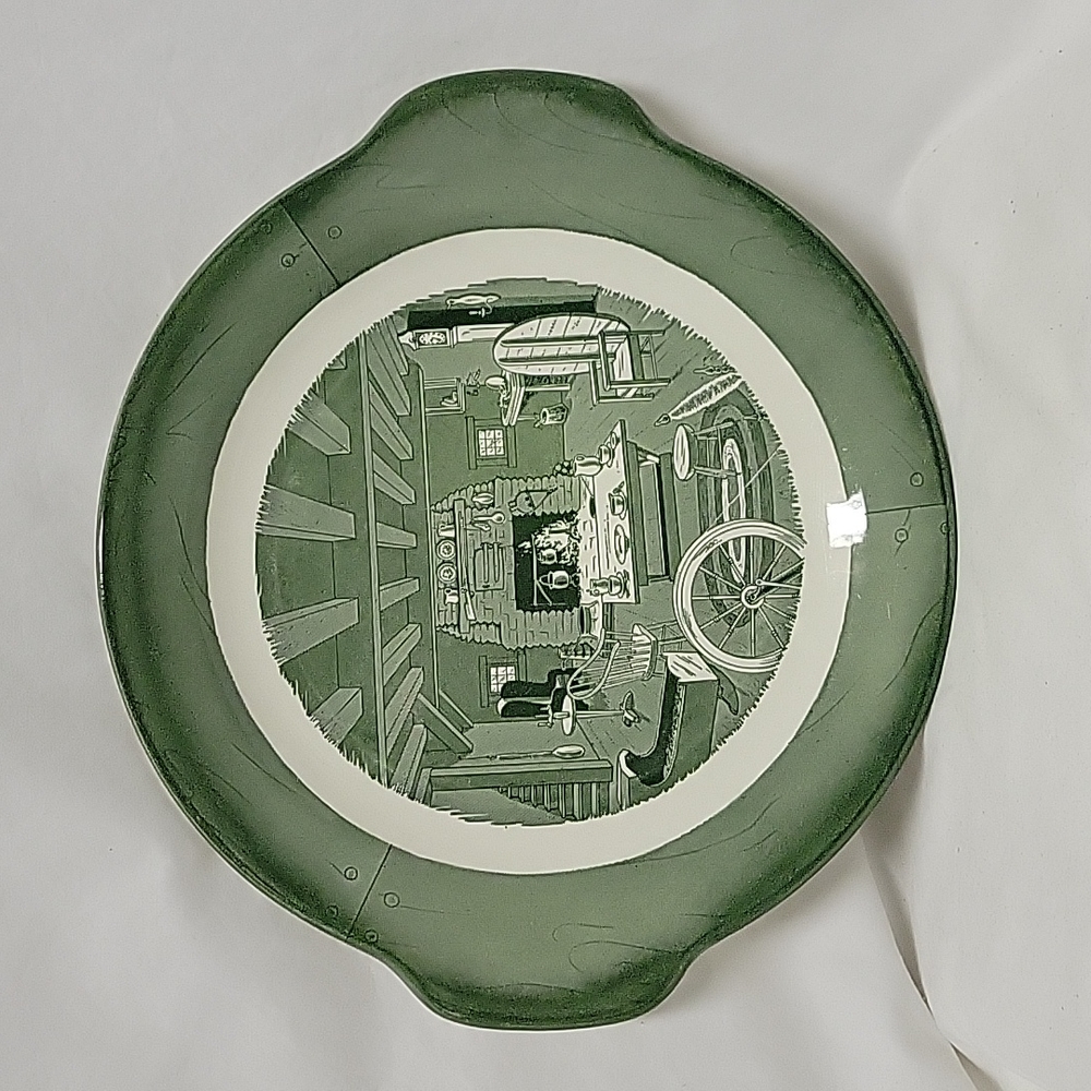 Royal China Colonial Homestead Green Handled Cake Plate